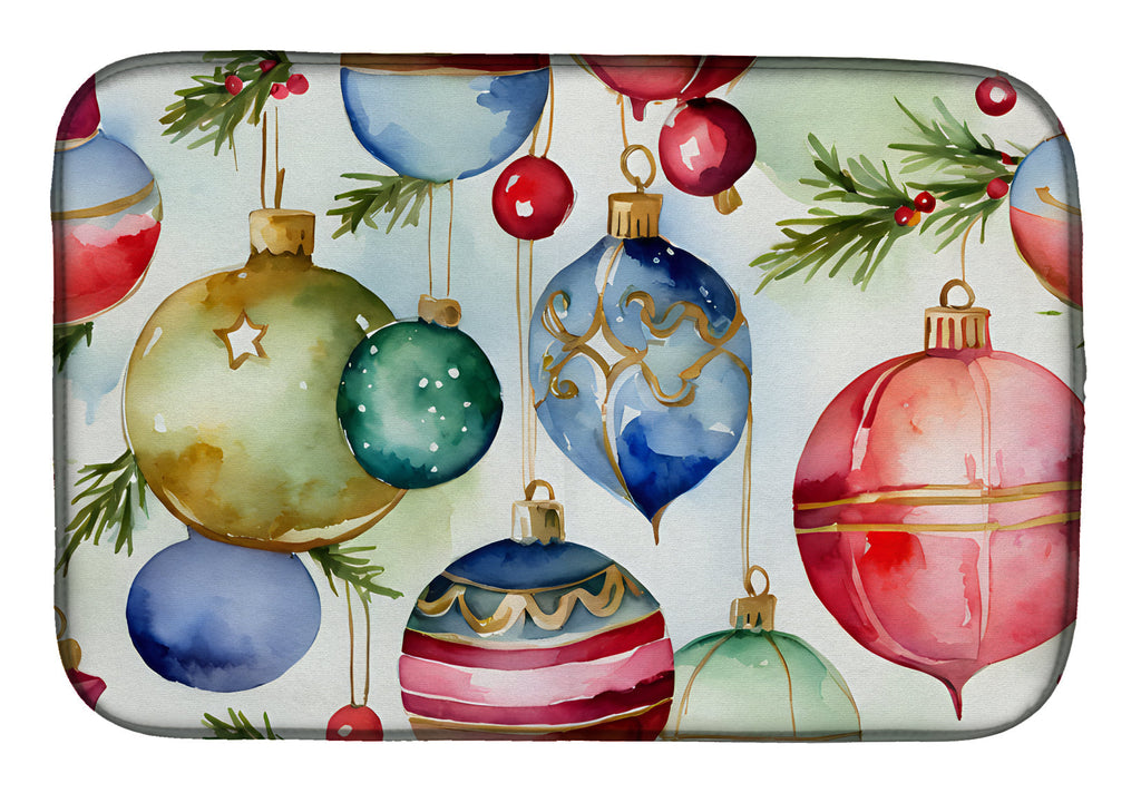 Colorful Hanging Christmas Ornaments Dish Drying Mat Absorbent Dish Drying Mat Pad for Kitchen Counter Dish Drainer Mat for Countertop, 14 x 21", Multicolor
