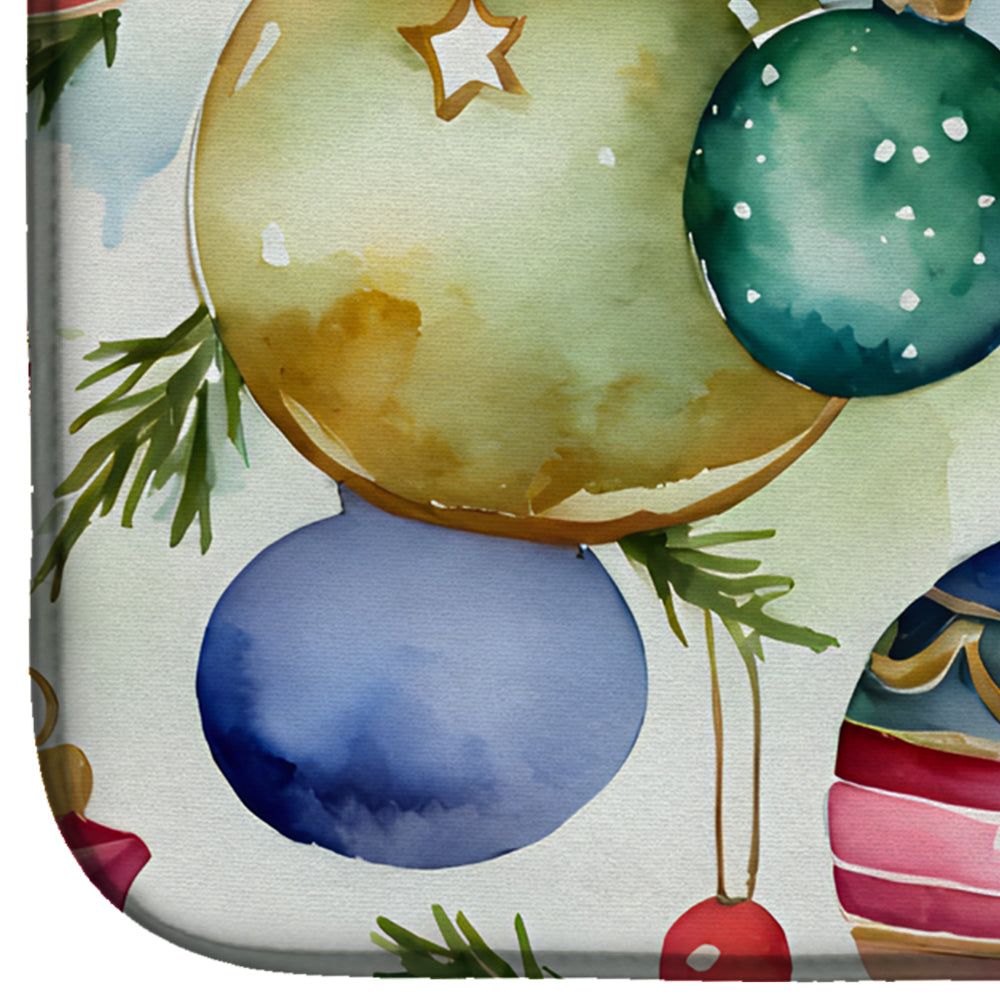 Colorful Hanging Christmas Ornaments Dish Drying Mat Absorbent Dish Drying Mat Pad for Kitchen Counter Dish Drainer Mat for Countertop, 14 x 21", Multicolor