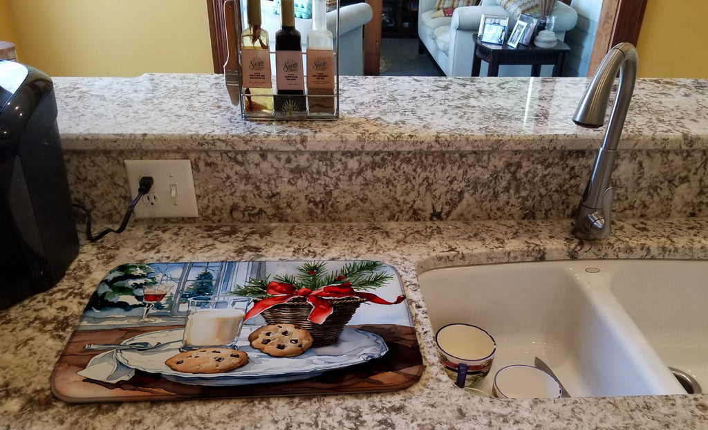 Christmas Cookies and Milk for Santa Dish Drying Mat Absorbent Dish Drying Mat Pad for Kitchen Counter Dish Drainer Mat for Countertop, 14 x 21", Multicolor