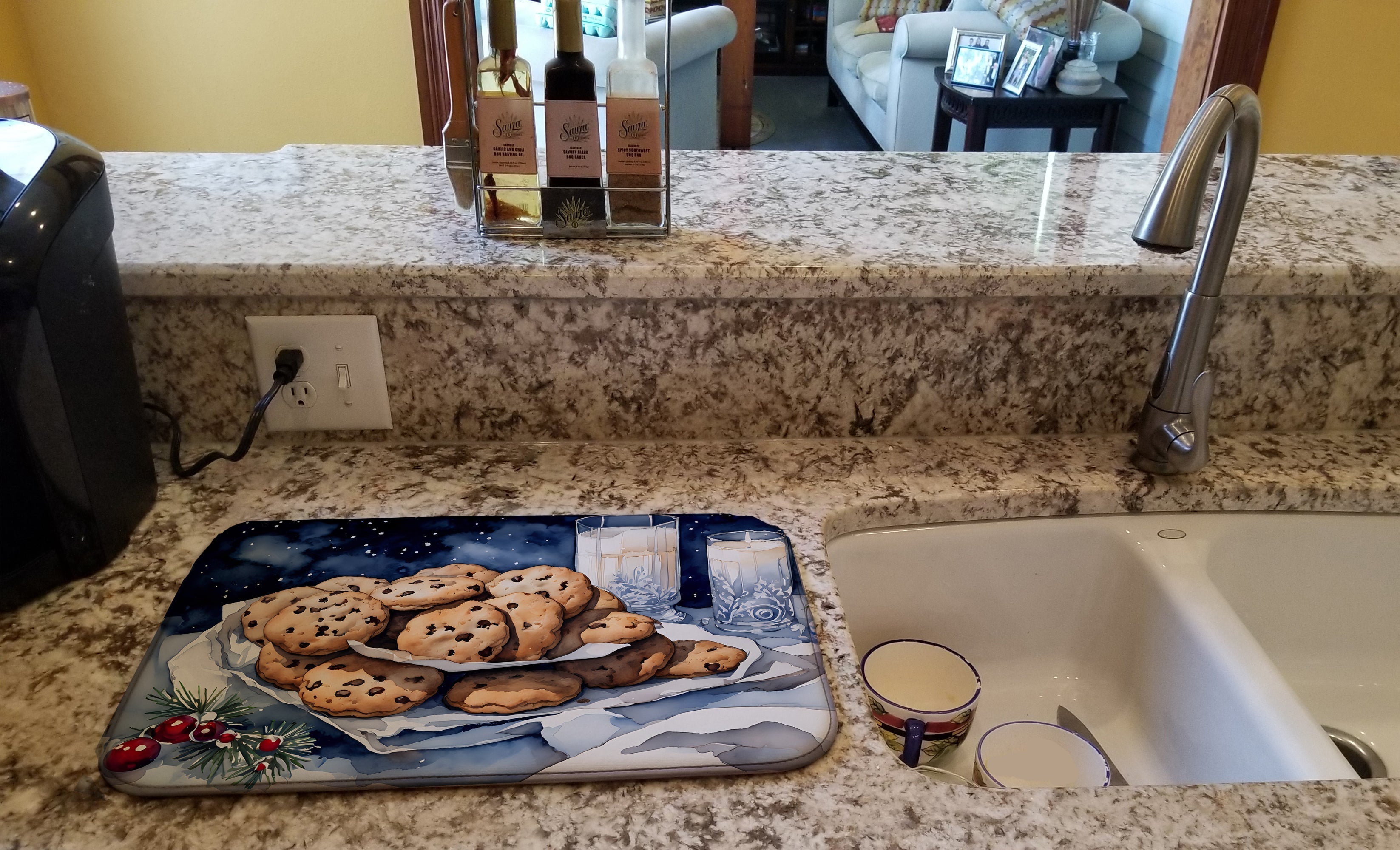Chocolate Chip Cookies Christmas Plate Dish Drying Mat Absorbent Dish Drying Mat Pad for Kitchen Counter Dish Drainer Mat for Countertop, 14 x 21", Multicolor