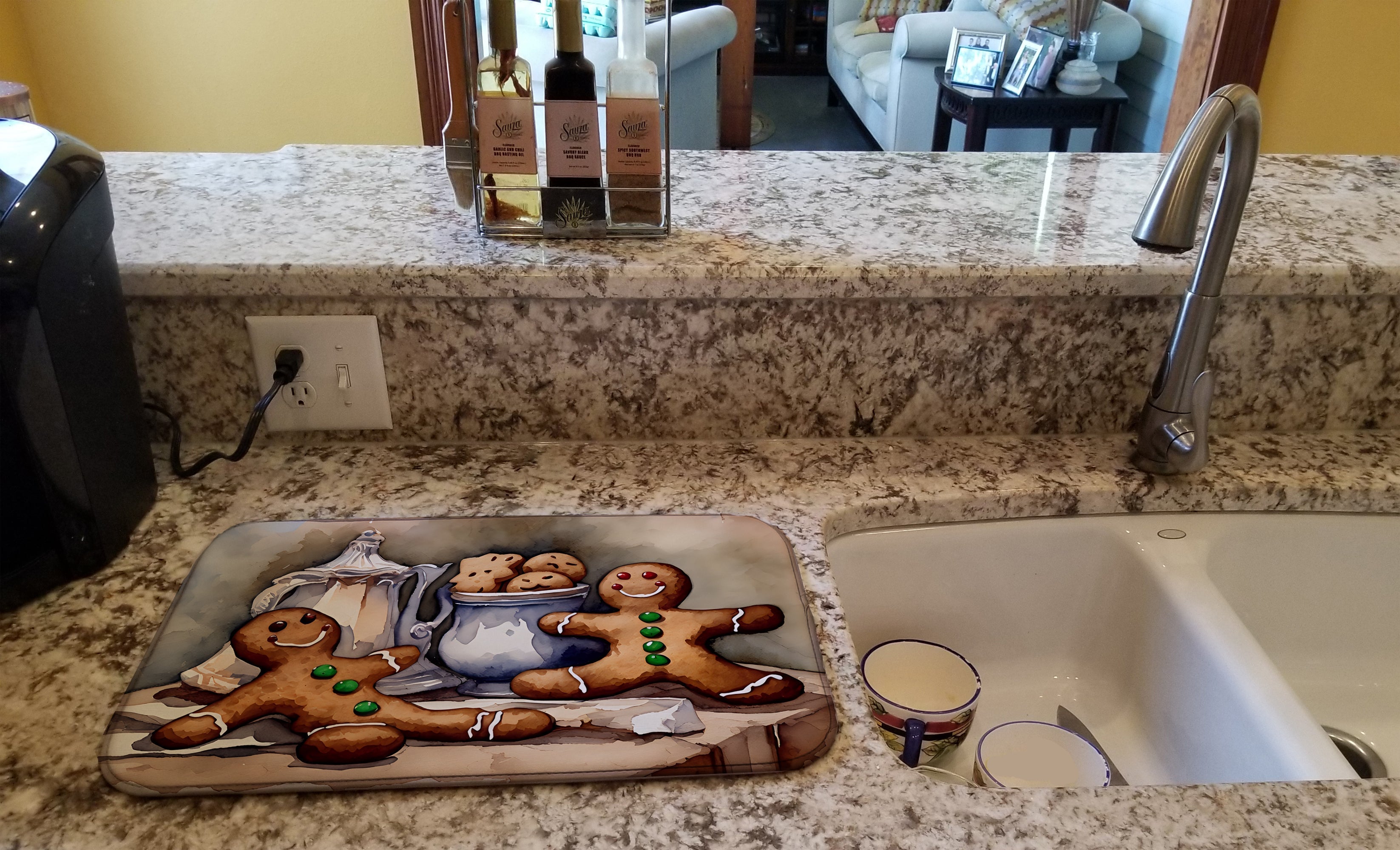 Christmas Gingerbread Cookies with Milk Dish Drying Mat Absorbent Dish Drying Mat Pad for Kitchen Counter Dish Drainer Mat for Countertop, 14 x 21", Multicolor