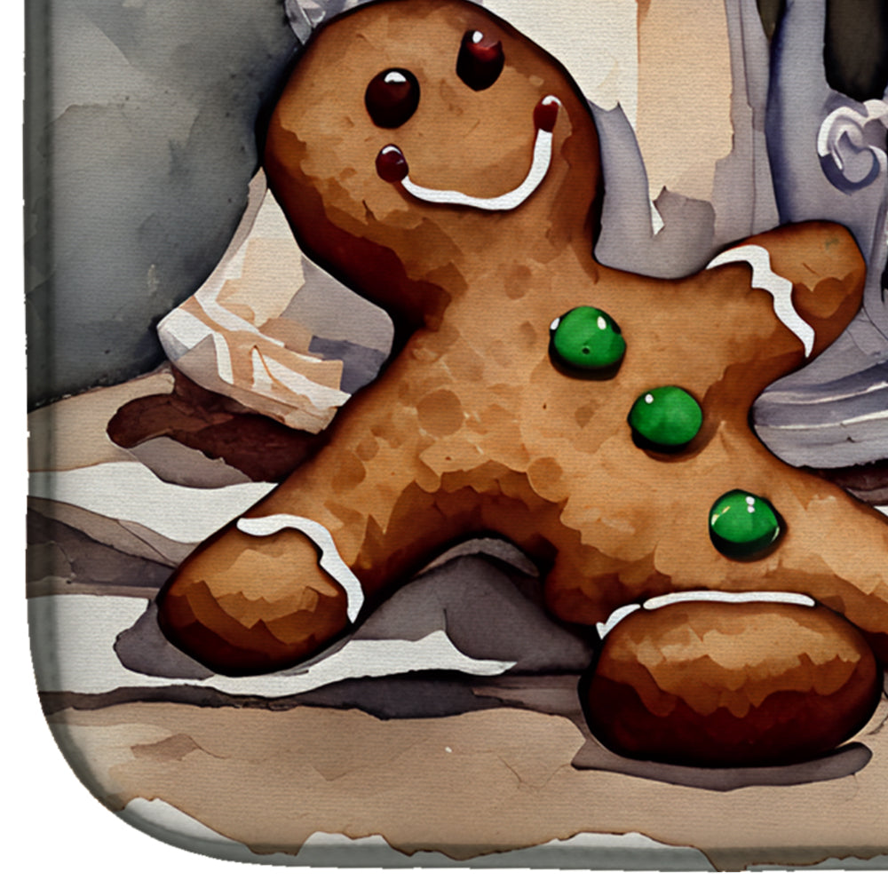 Christmas Gingerbread Cookies with Milk Dish Drying Mat Absorbent Dish Drying Mat Pad for Kitchen Counter Dish Drainer Mat for Countertop, 14 x 21", Multicolor
