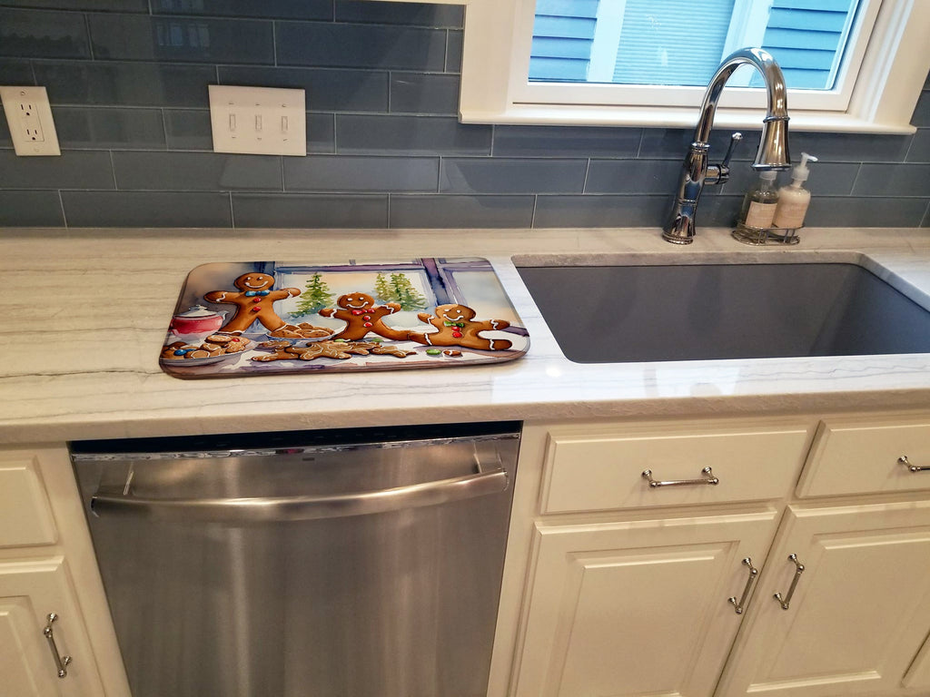 Gingerbread Cookies Baking Scene Christmas Dish Drying Mat Absorbent Dish Drying Mat Pad for Kitchen Counter Dish Drainer Mat for Countertop, 14 x 21", Multicolor