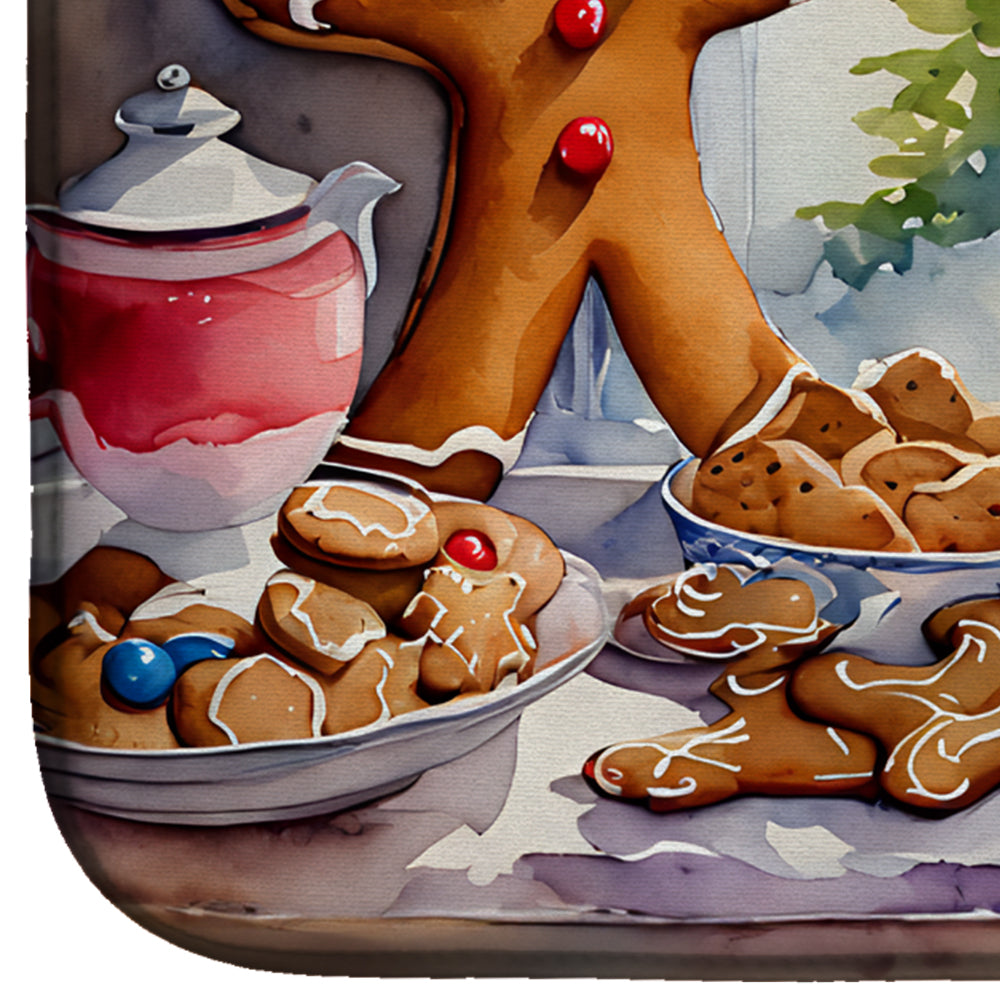 Gingerbread Cookies Baking Scene Christmas Dish Drying Mat Absorbent Dish Drying Mat Pad for Kitchen Counter Dish Drainer Mat for Countertop, 14 x 21", Multicolor