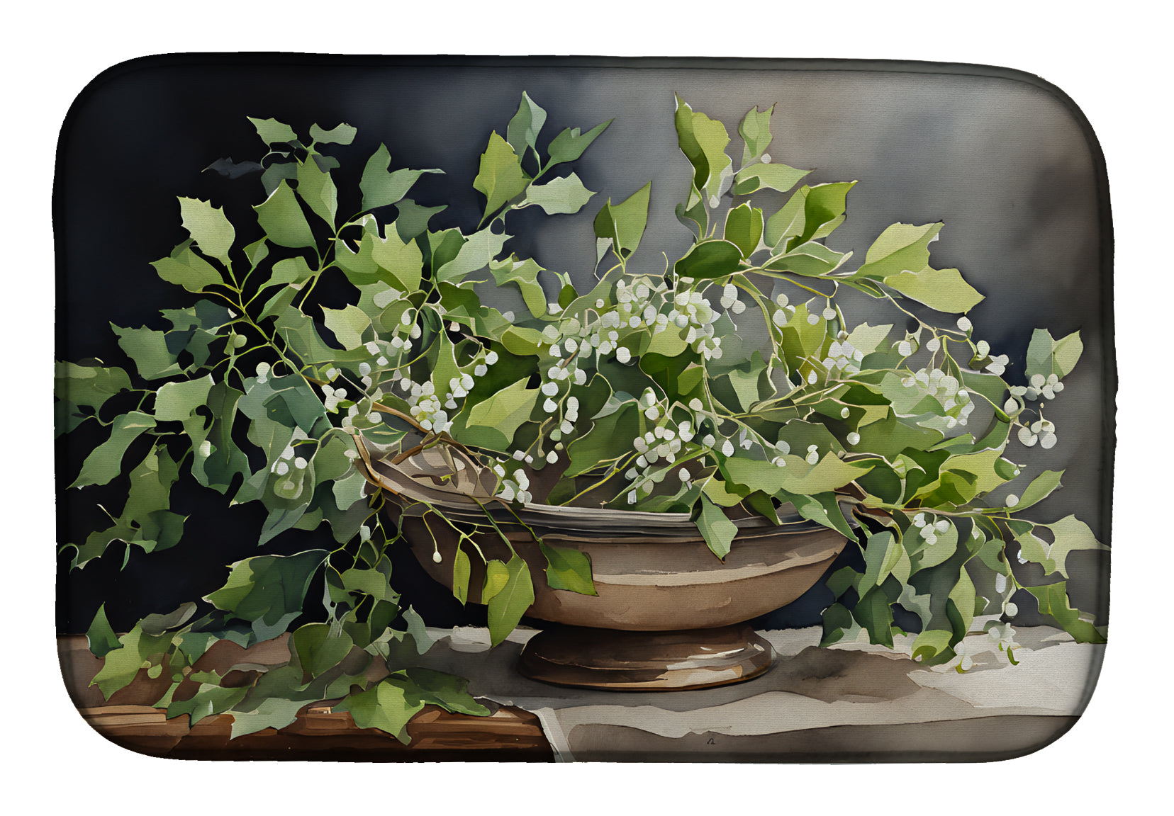 Christmas Mistletoe Holiday Greenery Arrangement Rustic Dish Drying Mat Absorbent Dish Drying Mat Pad for Kitchen Counter Dish Drainer Mat for Countertop, 14 x 21", Multicolor