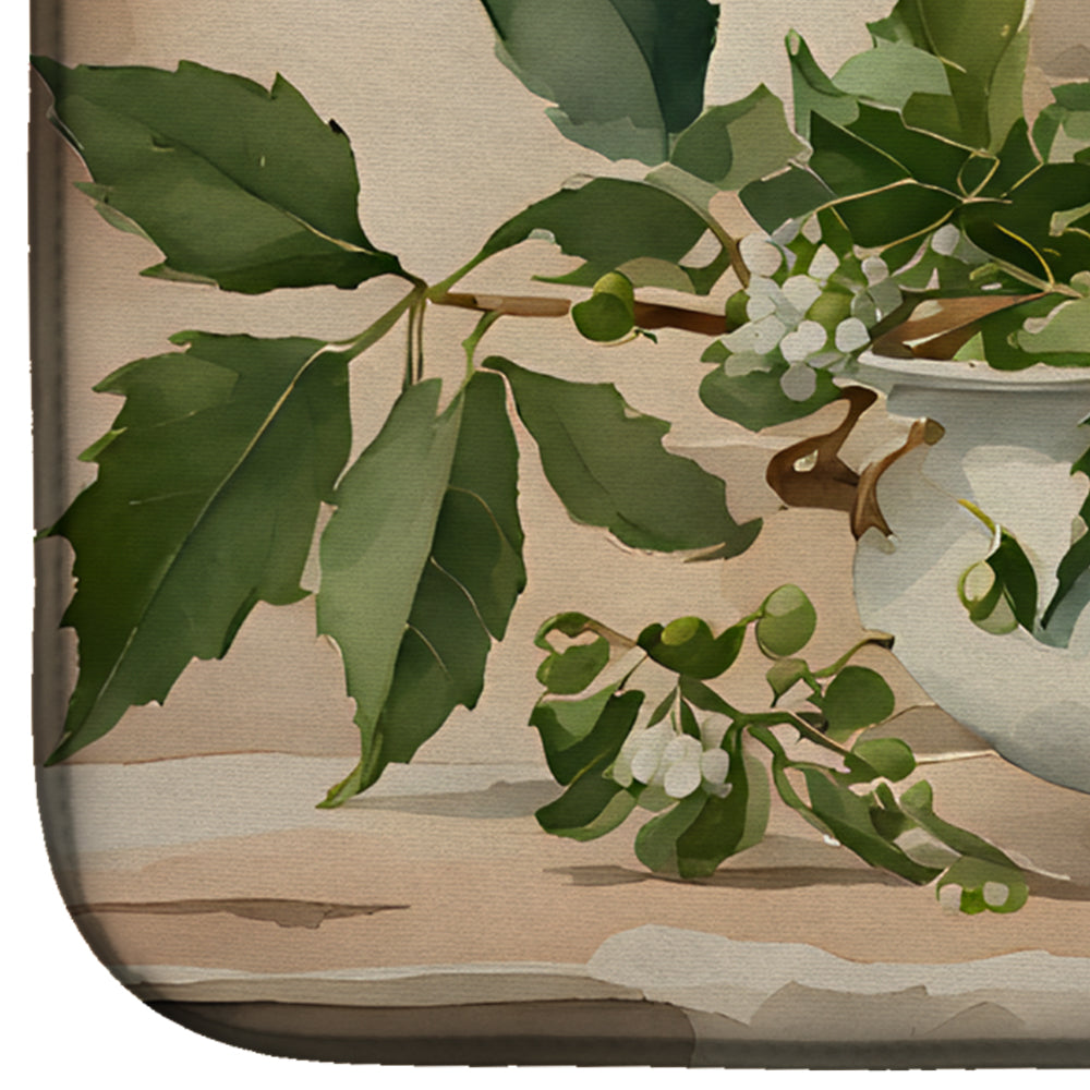 Christmas Mistletoe Winter Greenery Bowl Botanical Watercolor Dish Drying Mat Absorbent Dish Drying Mat Pad for Kitchen Counter Dish Drainer Mat for Countertop, 14 x 21", Multicolor