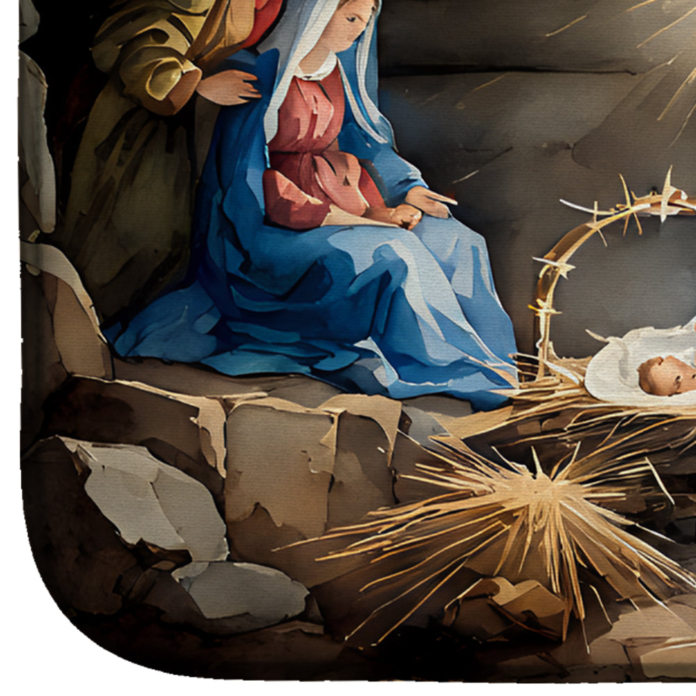 Nativity Gathering Holy Family Christmas Watercolor Dish Drying Mat Absorbent Dish Drying Mat Pad for Kitchen Counter Dish Drainer Mat for Countertop, 14 x 21", Multicolor
