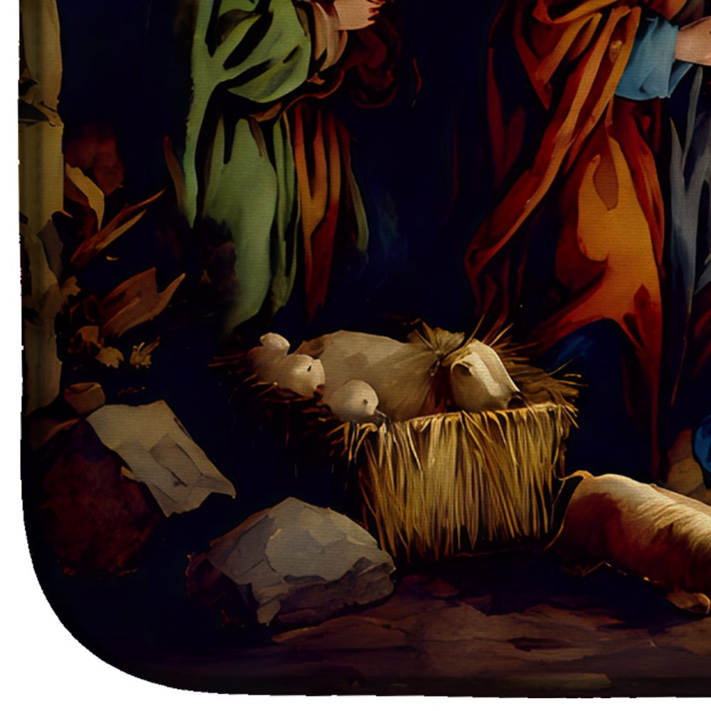 Christmas Nativity Night Scene Baby Jesus Manger Dish Drying Mat Absorbent Dish Drying Mat Pad for Kitchen Counter Dish Drainer Mat for Countertop, 14 x 21", Multicolor