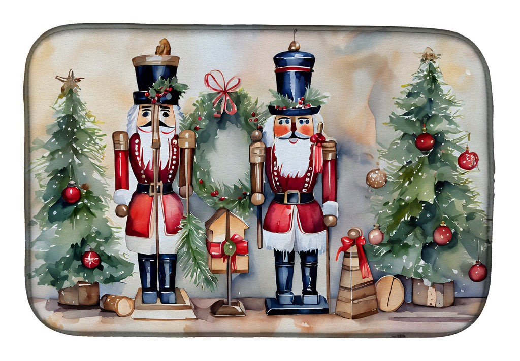 Nutcracker Soldiers with Christmas Tree Watercolor Dish Drying Mat Absorbent Dish Drying Mat Pad for Kitchen Counter Dish Drainer Mat for Countertop, 14 x 21", Multicolor