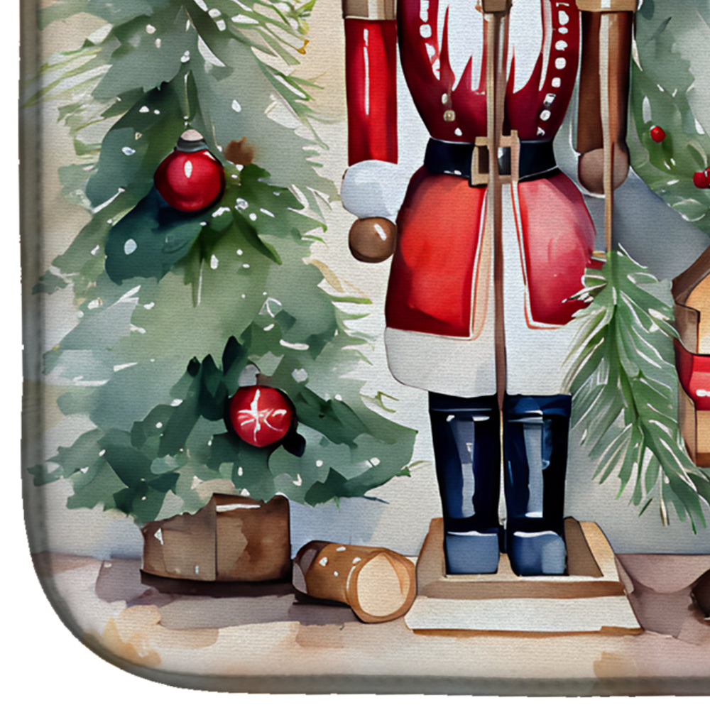 Nutcracker Soldiers with Christmas Tree Watercolor Dish Drying Mat Absorbent Dish Drying Mat Pad for Kitchen Counter Dish Drainer Mat for Countertop, 14 x 21", Multicolor