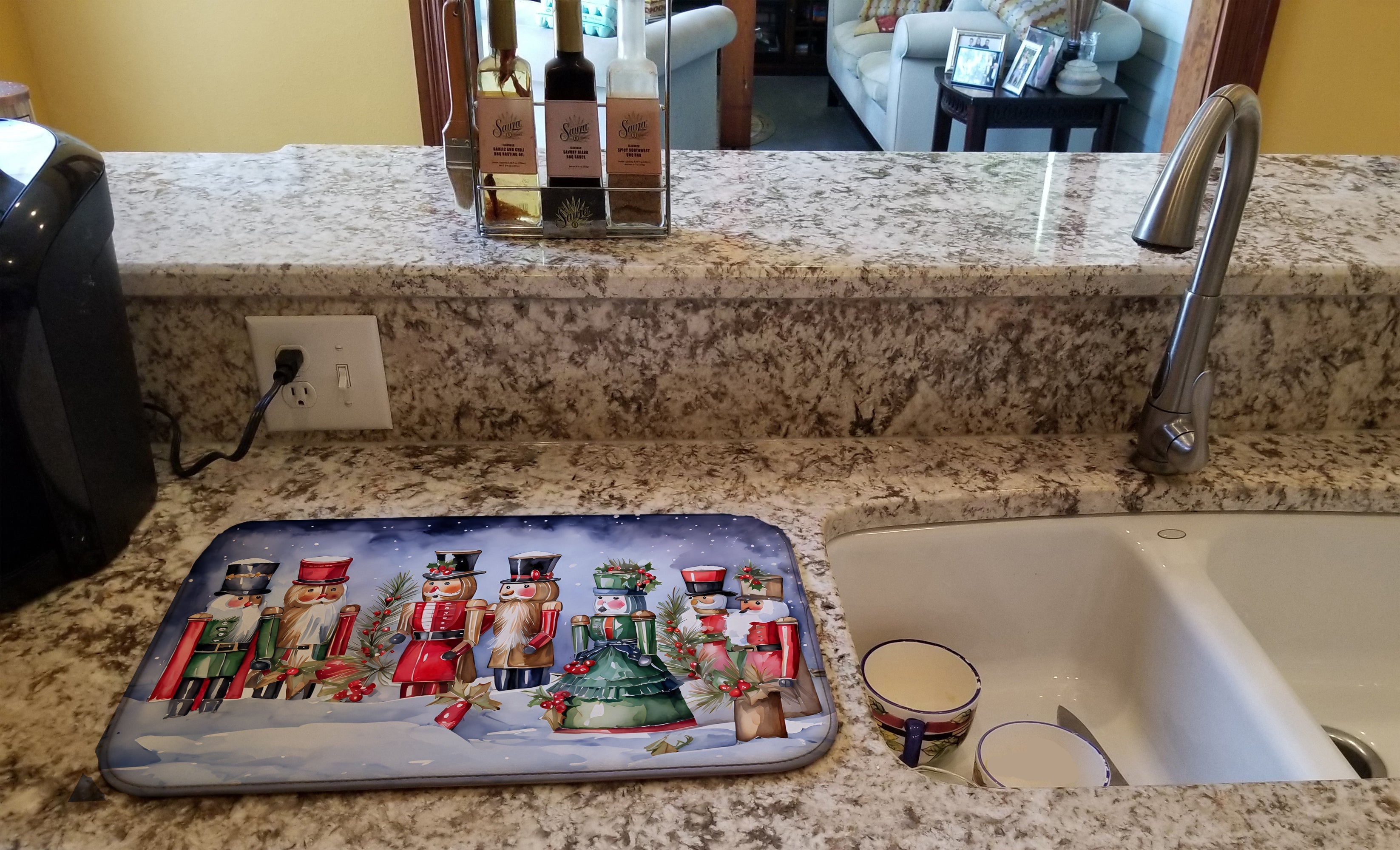 Christmas Nutcracker Soldiers Winter Scene Watercolor Dish Drying Mat Absorbent Dish Drying Mat Pad for Kitchen Counter Dish Drainer Mat for Countertop, 14 x 21", Multicolor