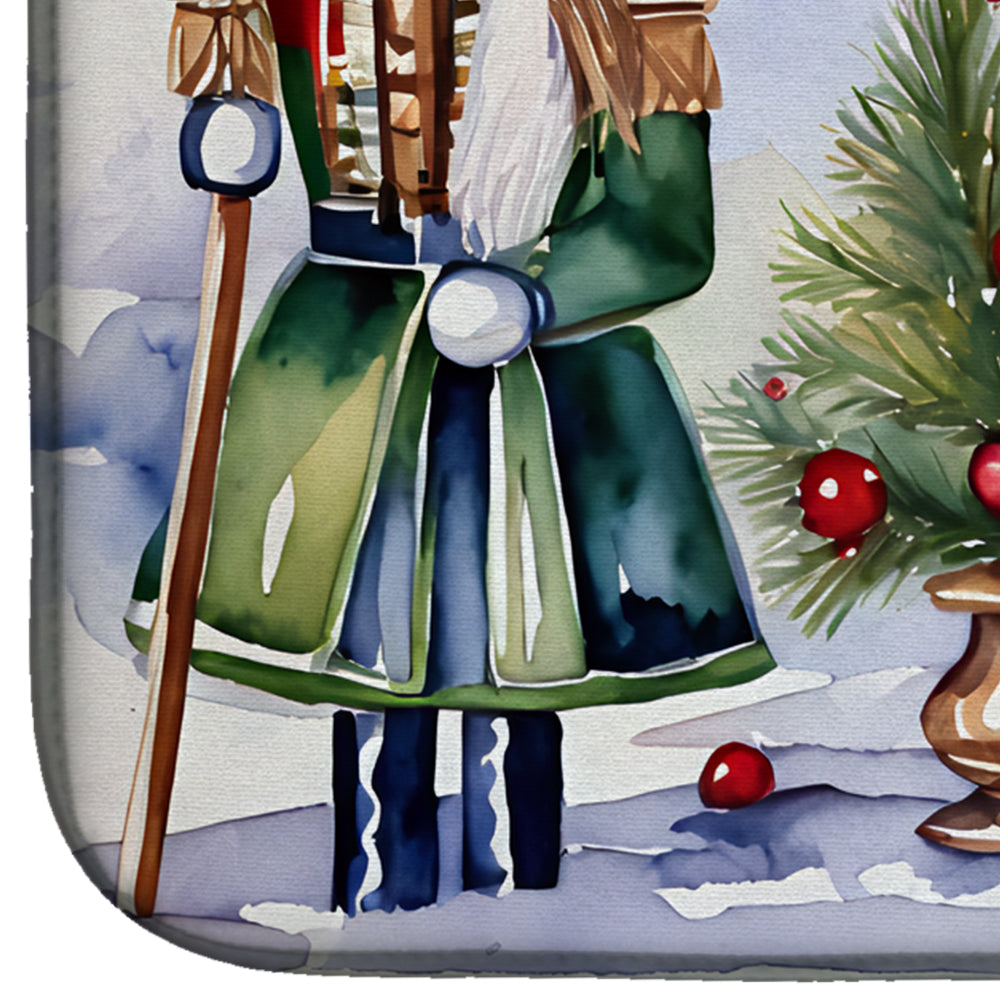 Nutcracker Soldiers Holiday Arrangement Watercolor Dish Drying Mat Absorbent Dish Drying Mat Pad for Kitchen Counter Dish Drainer Mat for Countertop, 14 x 21", Multicolor