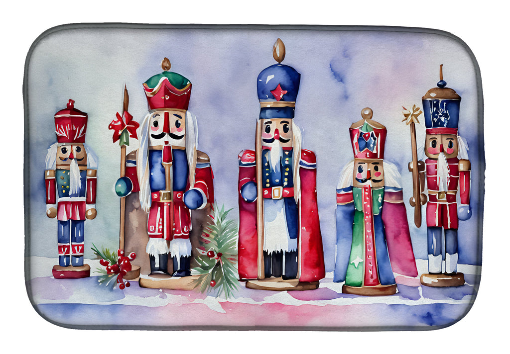Colorful Nutcracker Soldiers Collection Watercolor Dish Drying Mat Absorbent Dish Drying Mat Pad for Kitchen Counter Dish Drainer Mat for Countertop, 14 x 21", Multicolor