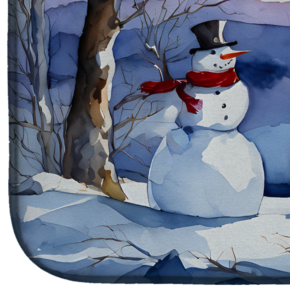 Christmas Snowmen in Snowy Field Winter Watercolor Dish Drying Mat Absorbent Dish Drying Mat Pad for Kitchen Counter Dish Drainer Mat for Countertop, 14 x 21", Multicolor