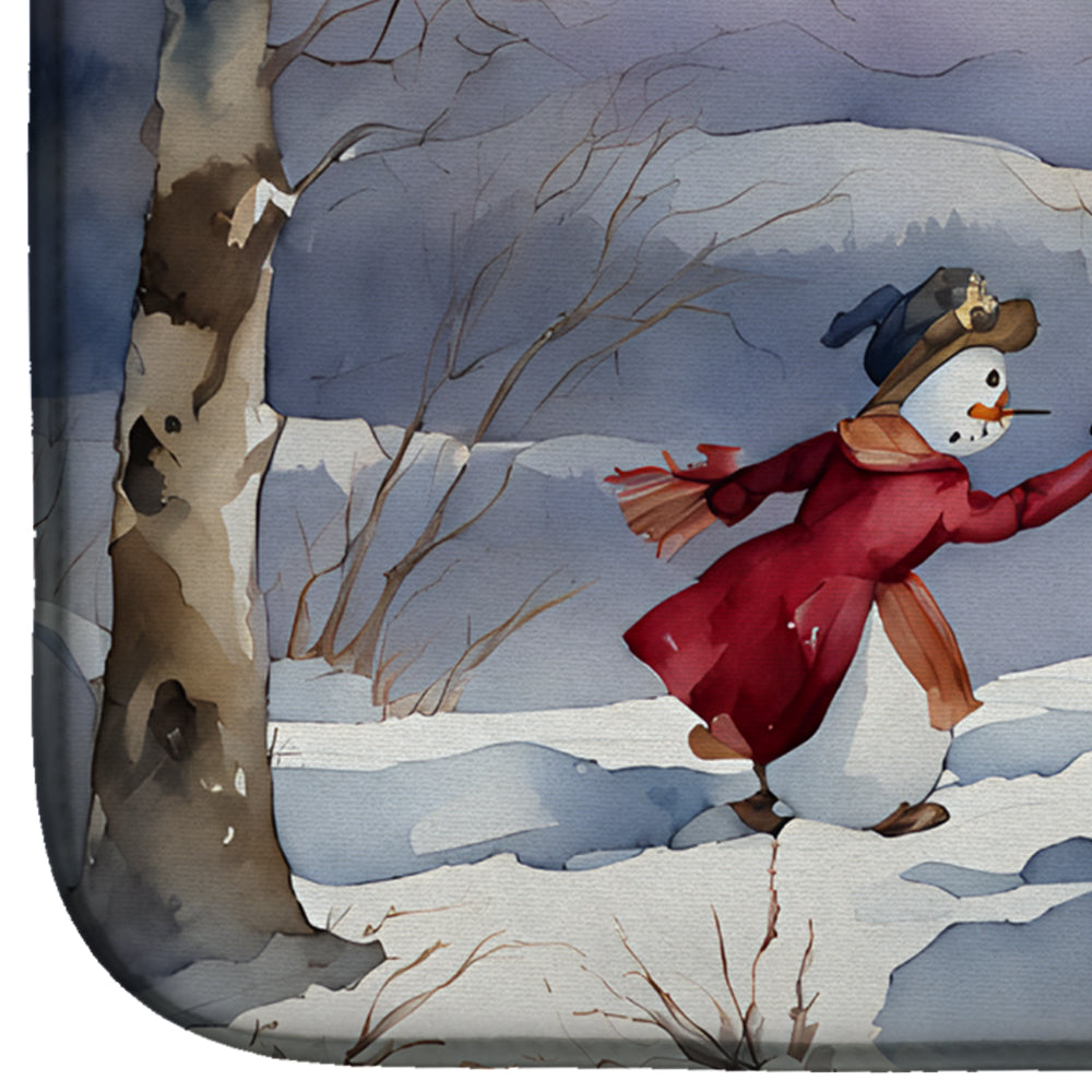 Christmas Snowman Family Playing Winter Scene Watercolor Dish Drying Mat Absorbent Dish Drying Mat Pad for Kitchen Counter Dish Drainer Mat for Countertop, 14 x 21", Multicolor