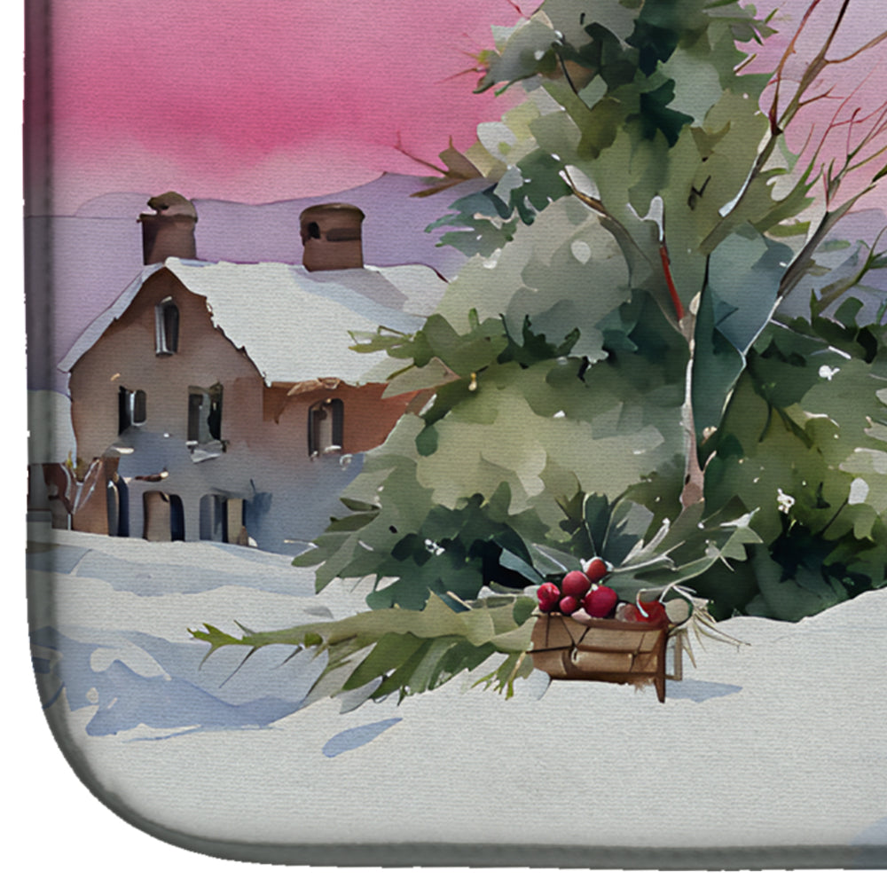 Snowman Winter Landscape Christmas Watercolor Dish Drying Mat Absorbent Dish Drying Mat Pad for Kitchen Counter Dish Drainer Mat for Countertop, 14 x 21", Multicolor