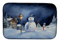 Snowman Night Scene Winter Village Watercolor Dish Drying Mat Absorbent Dish Drying Mat Pad for Kitchen Counter Dish Drainer Mat for Countertop, 14 x 21", Multicolor