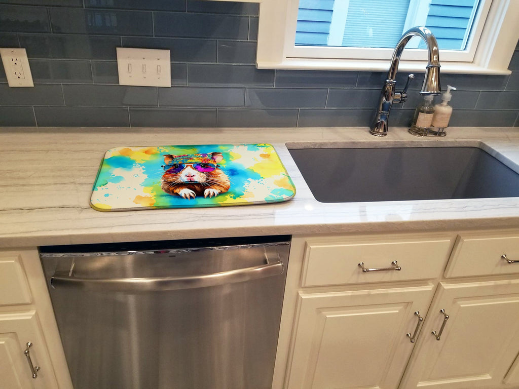 Hippie Animal Guinea Pig Dish Drying Mat Absorbent Dish Drying Mat Pad for Kitchen Counter Dish Drainer Mat for Countertop, 14 x 21", Multicolor