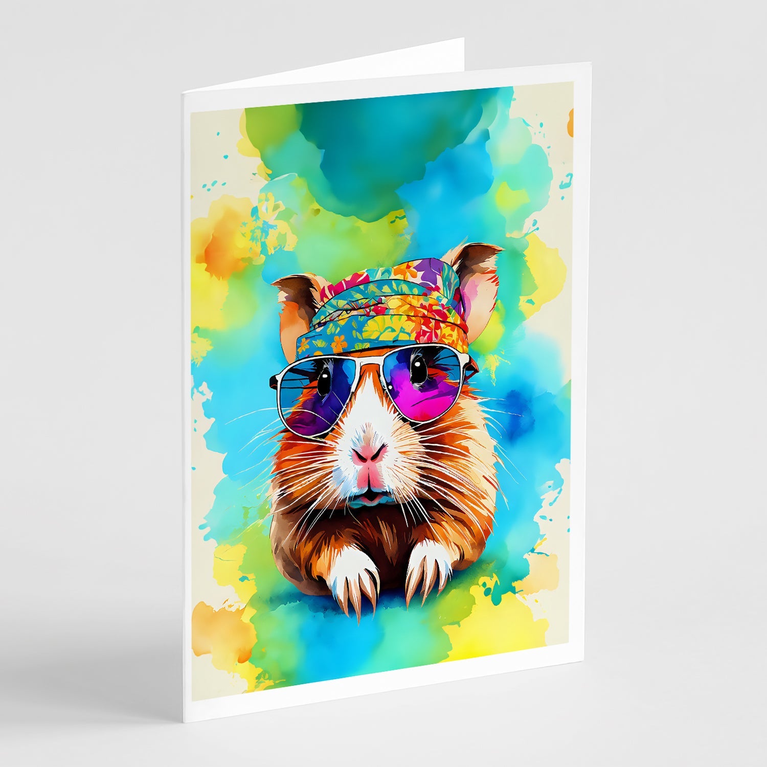 Hippie Animal Guinea Pig Greeting Cards Pack of 8 Blank Cards with Envelopes Whimsical A7 Size 5x7
