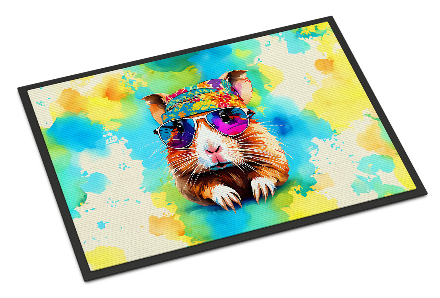 Hippie Animal Guinea Pig Doormat Indoor Outdoor 18H X 27W Front Door Mat Rugs for Entryway, Non Slip Washable