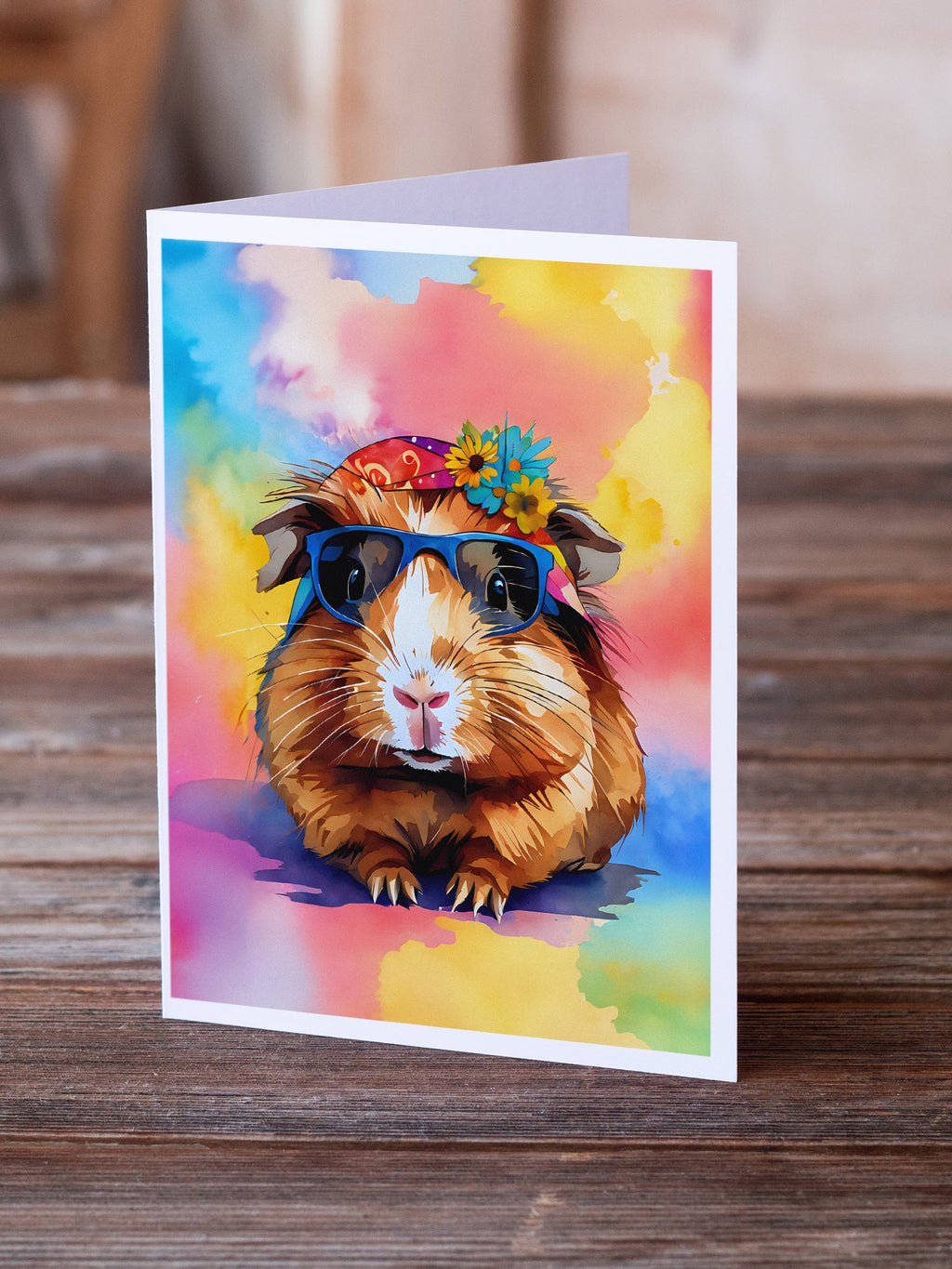 Hippie Animal Guinea Pig Greeting Cards Pack of 8 Blank Cards with Envelopes Whimsical A7 Size 5x7