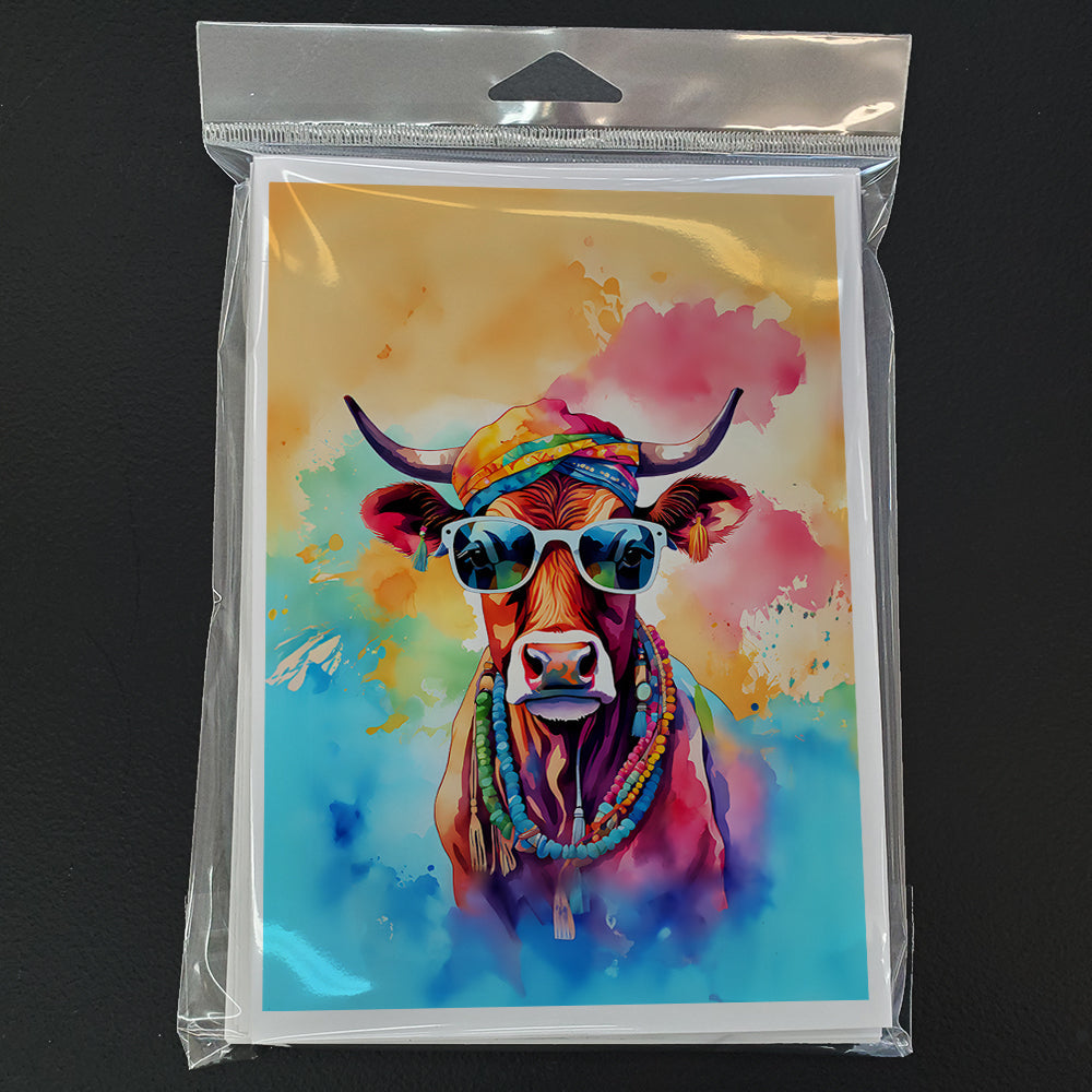 Hippie Animal Cow Greeting Cards Pack of 8 Blank Cards with Envelopes Whimsical A7 Size 5x7