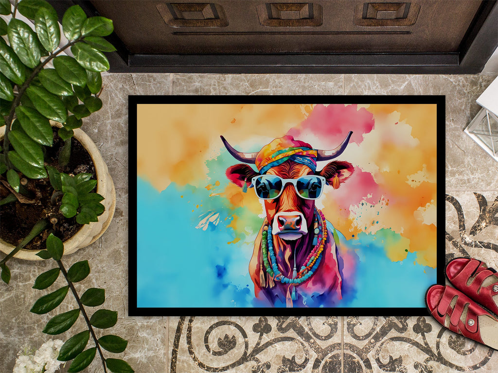 Hippie Animal Cow Doormat Indoor Outdoor 24H X 36W Front Door Mat Rugs for Entryway, Non Slip Washable Low Pile,