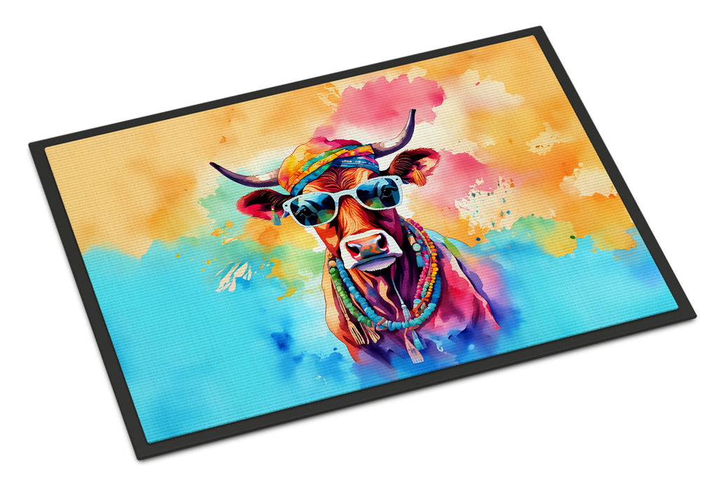 Hippie Animal Cow Doormat Indoor Outdoor 24H X 36W Front Door Mat Rugs for Entryway, Non Slip Washable Low Pile,