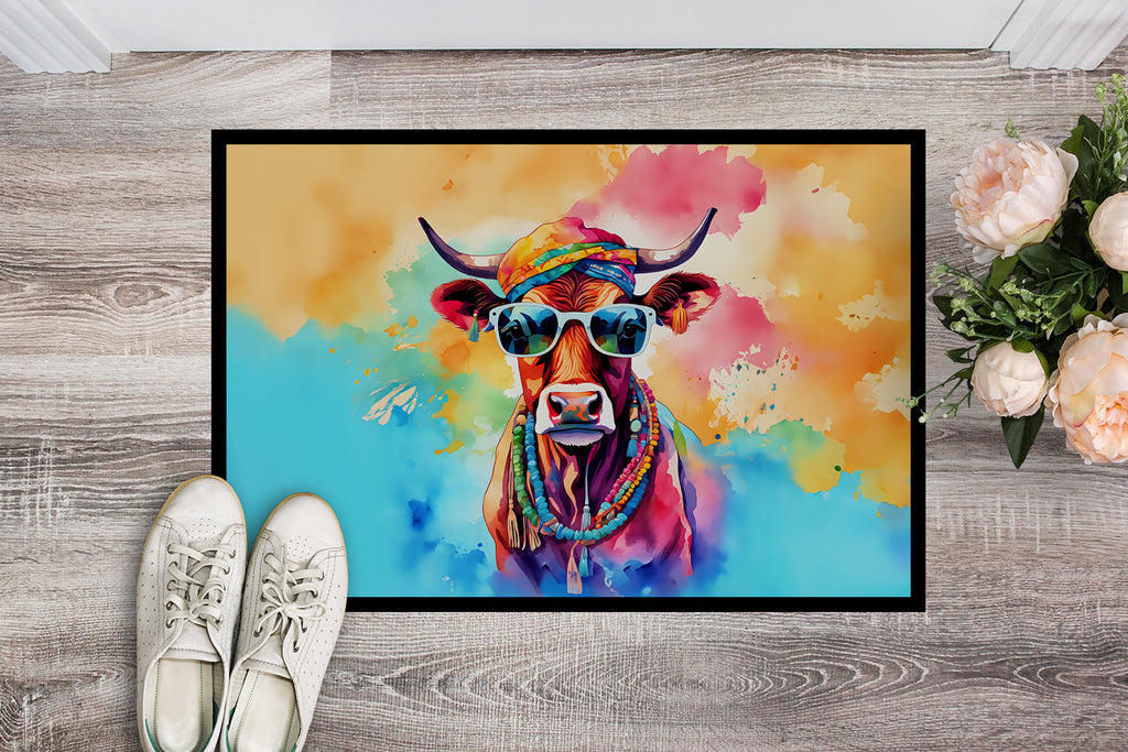 Hippie Animal Cow Doormat Indoor Outdoor 18H X 27W Front Door Mat Rugs for Entryway, Non Slip Washable