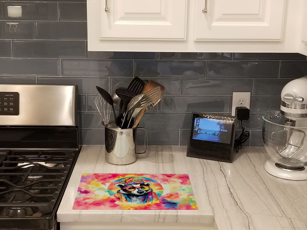 Hippie Animal Badger Cutting Board Tempered Glass Kitchen Cutting Surface, Heat Resistant Chopping, Non-Slip Feet, Food Prep & Serving