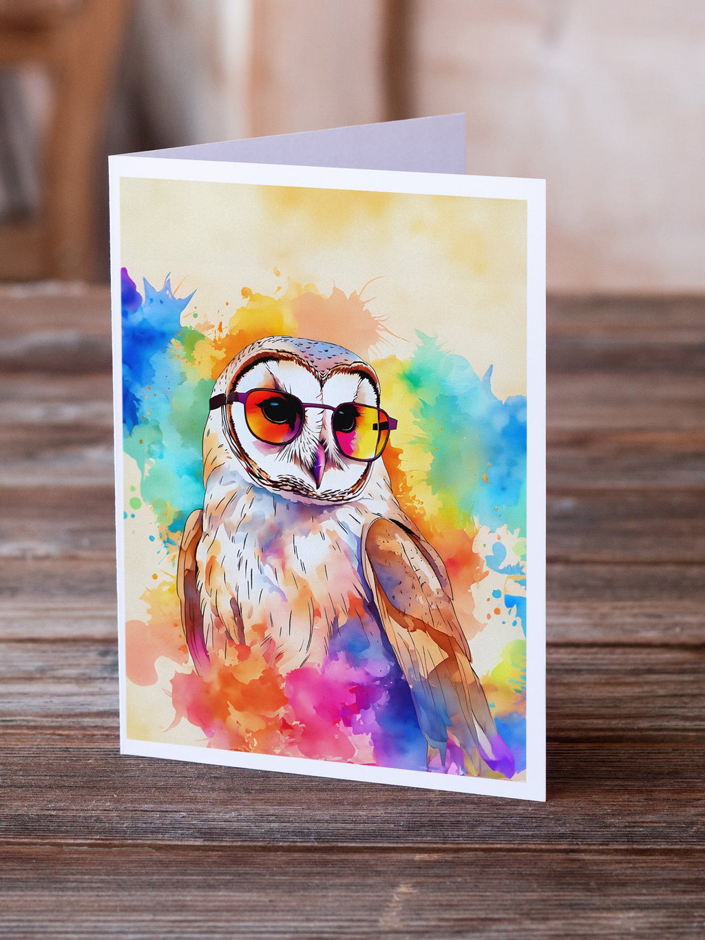 Hippie Animal Barn Owl Greeting Cards Pack of 8 Blank Cards with Envelopes Whimsical A7 Size 5x7