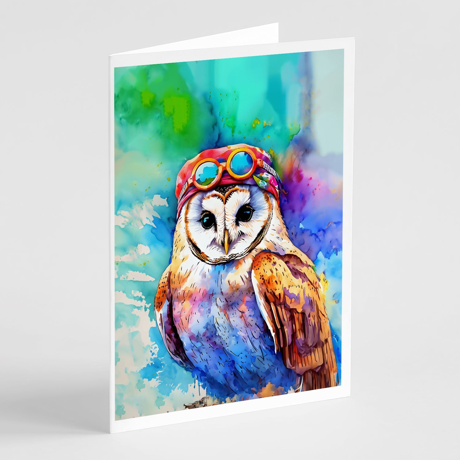 Hippie Animal Barn Owl Greeting Cards Pack of 8 Blank Cards with Envelopes Whimsical A7 Size 5x7