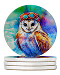 Hippie Animal Barn Owl Large Sandstone Coasters Pack of 4 Absorbent Round Coasters Decor Gifts for Men or Women, 4 in, Multicolor