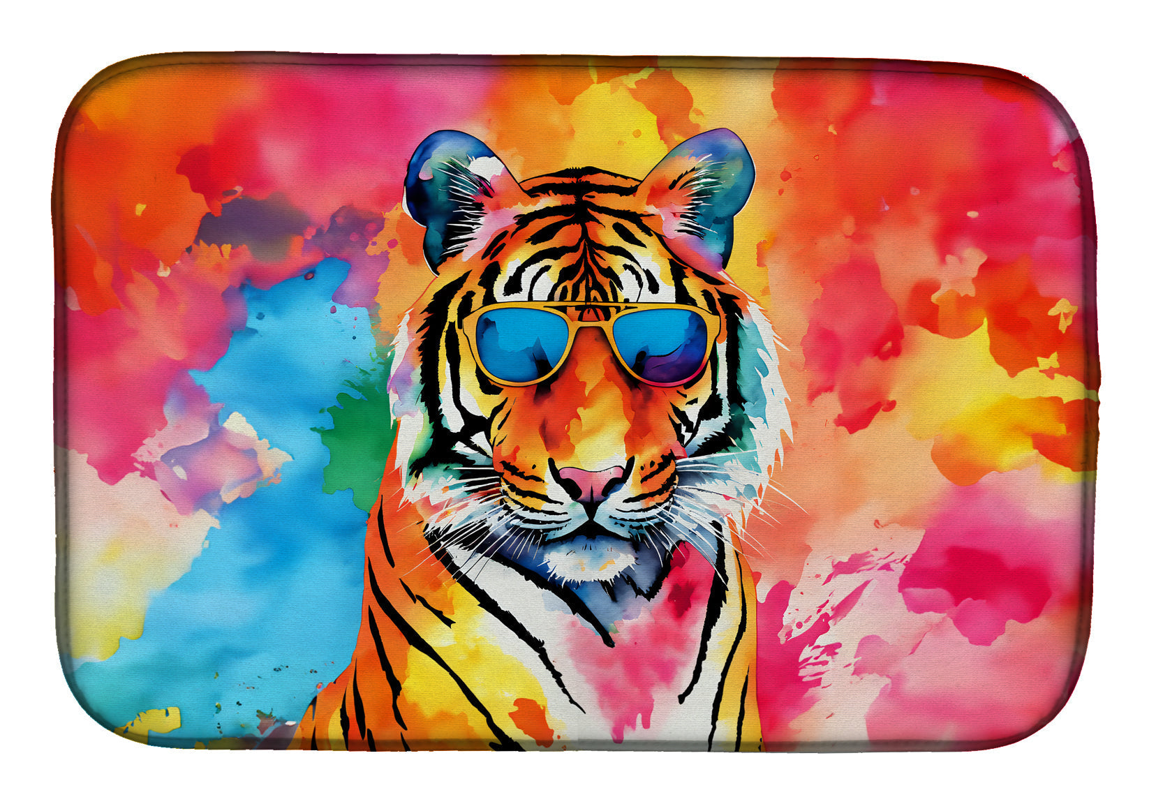 Hippie Animal Bengal Tiger Dish Drying Mat Absorbent Dish Drying Mat Pad for Kitchen Counter Dish Drainer Mat for Countertop, 14 x 21", Multicolor