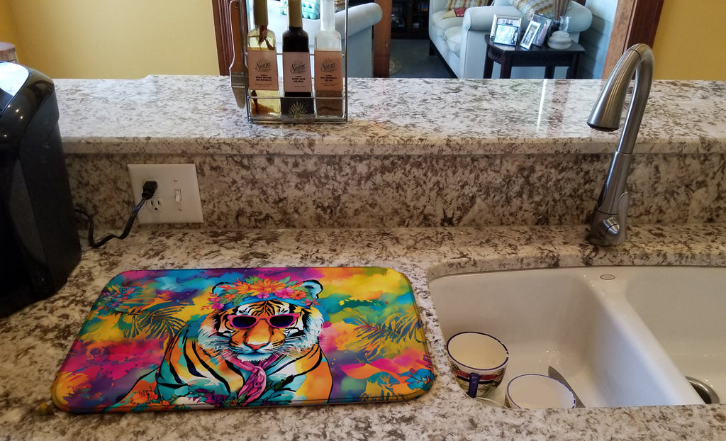 Hippie Animal Bengal Tiger Dish Drying Mat Absorbent Dish Drying Mat Pad for Kitchen Counter Dish Drainer Mat for Countertop, 14 x 21", Multicolor