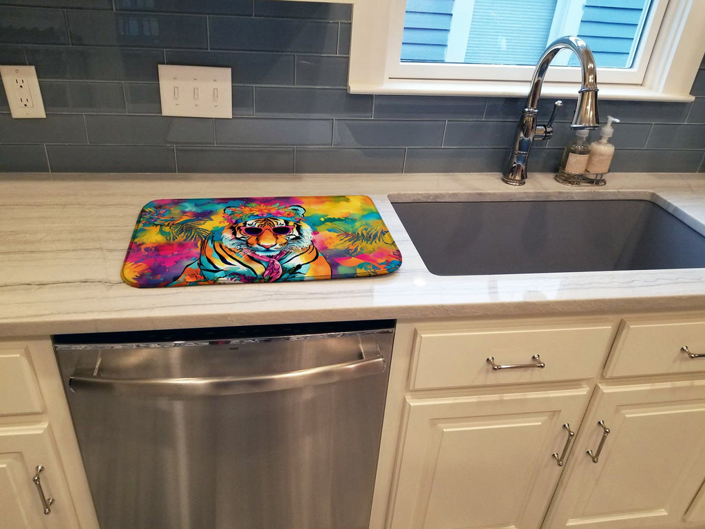 Hippie Animal Bengal Tiger Dish Drying Mat Absorbent Dish Drying Mat Pad for Kitchen Counter Dish Drainer Mat for Countertop, 14 x 21", Multicolor