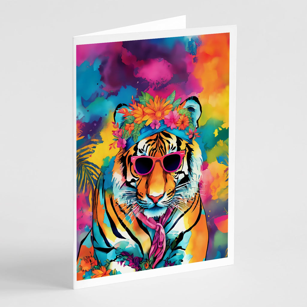 Hippie Animal Bengal Tiger Greeting Cards Pack of 8 Blank Cards with Envelopes Whimsical A7 Size 5x7