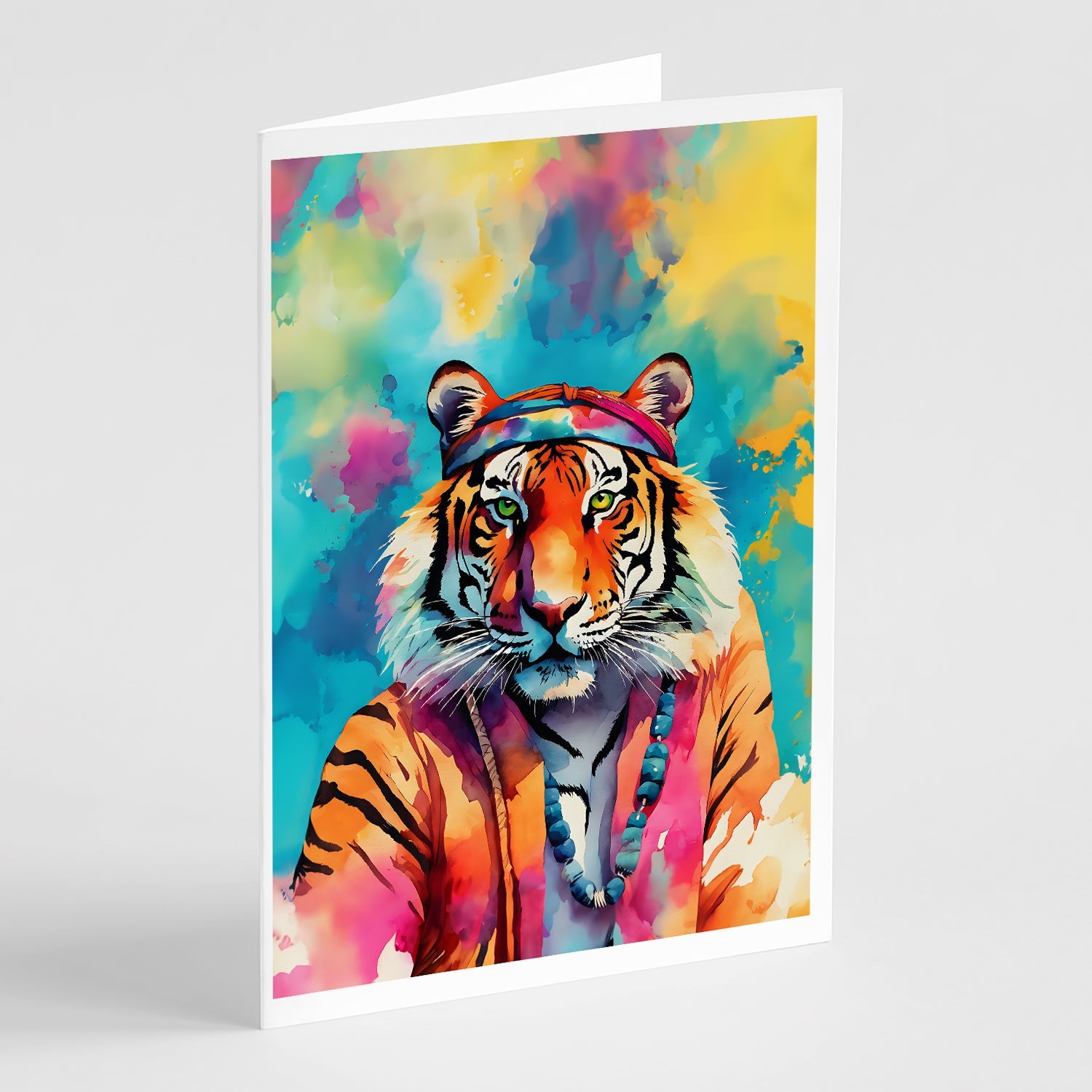 Hippie Animal Bengal Tiger Greeting Cards Pack of 8 Blank Cards with Envelopes Whimsical A7 Size 5x7