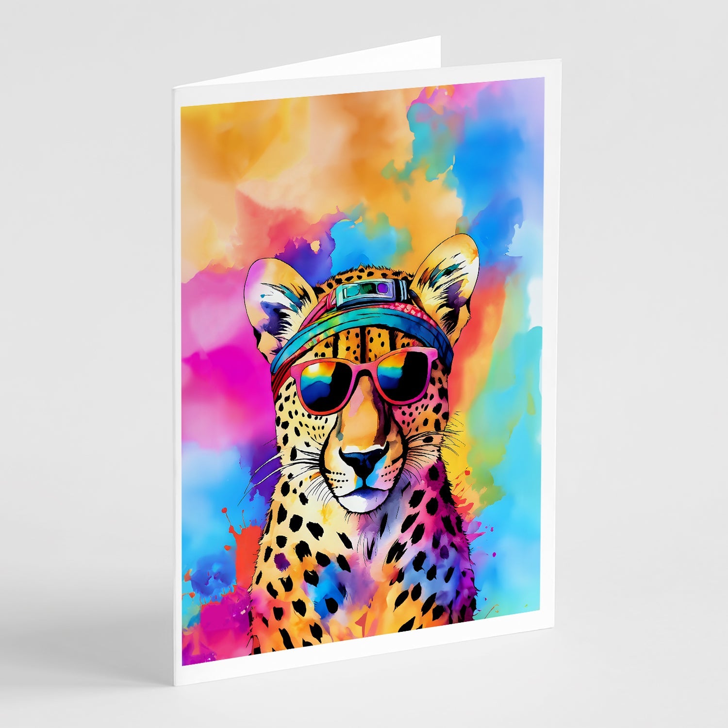 Hippie Animal Cheetah Greeting Cards Pack of 8 Blank Cards with Envelopes Whimsical A7 Size 5x7