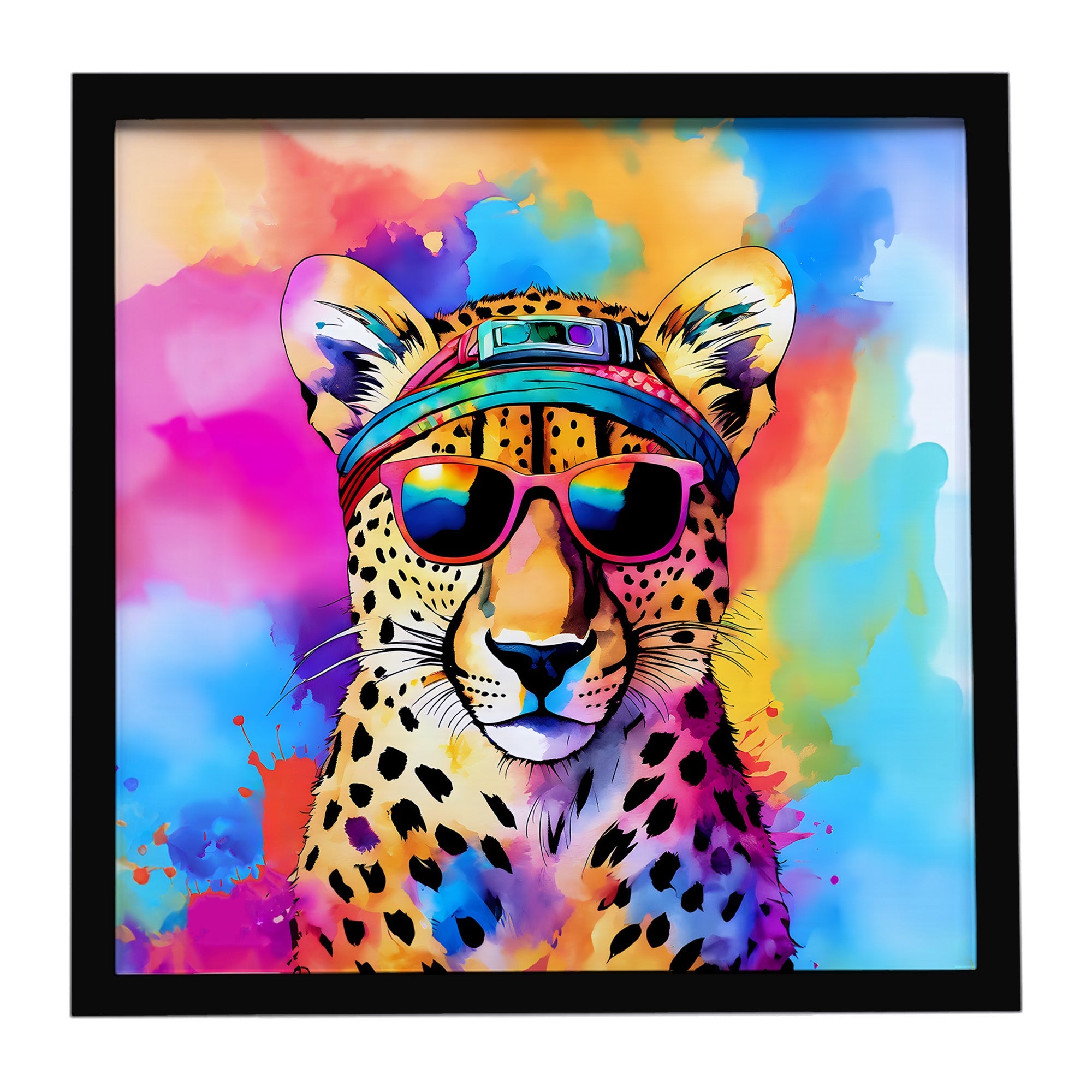 Hippie Animal Cheetah Framed Metal Print Bathroom, Kitchen, Office, Home Decor Wall Art Ready to Hang, Square, 8X8