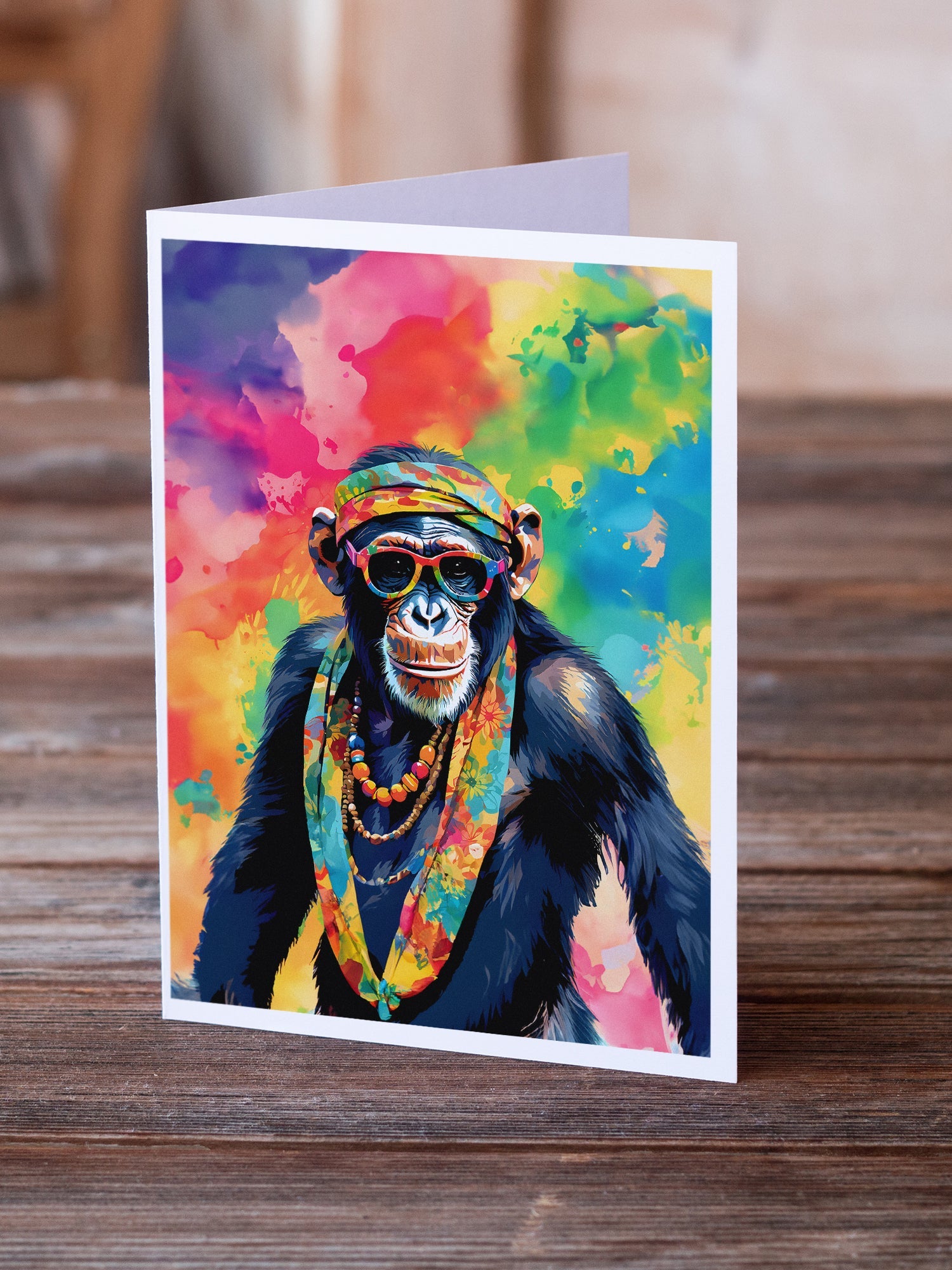 Hippie Animal Chimpanzee Greeting Cards Pack of 8 Blank Cards with Envelopes Whimsical A7 Size 5x7