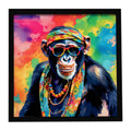 Hippie Animal Chimpanzee Framed Metal Print Bathroom, Kitchen, Office, Home Decor Wall Art Ready to Hang, Square, 8X8
