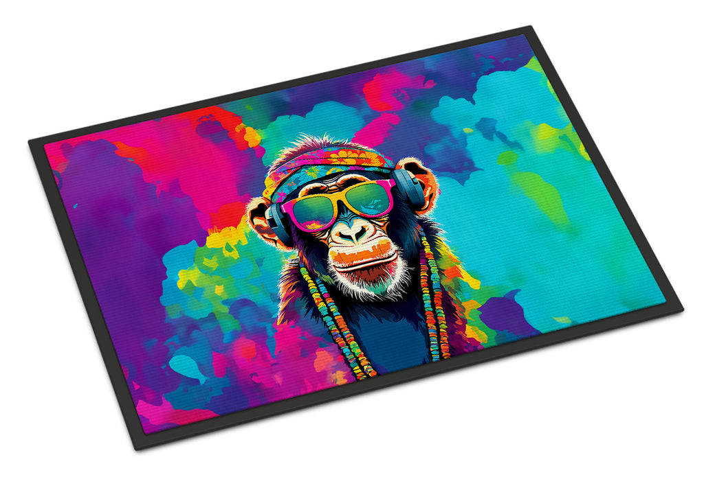 Hippie Animal Chimpanzee Doormat Indoor Outdoor 18H X 27W Front Door Mat Rugs for Entryway, Non Slip Washable