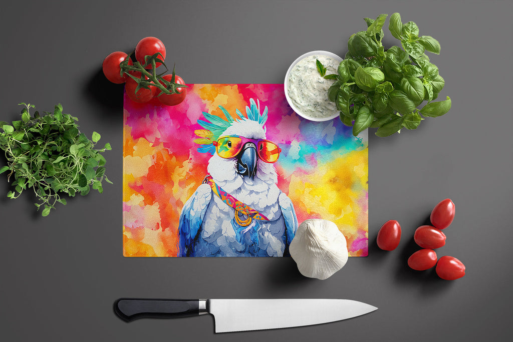 Hippie Animal Cockatoo Cutting Board Tempered Glass Kitchen Cutting Surface, Heat Resistant Chopping, Non-Slip Feet, Food Prep & Serving