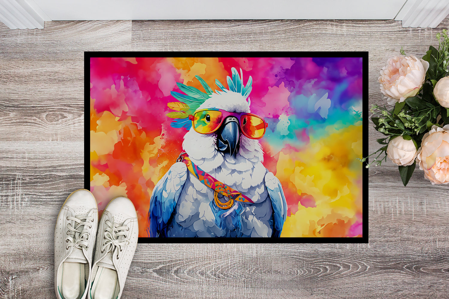Hippie Animal Cockatoo Doormat Indoor Outdoor 18H X 27W Front Door Mat Rugs for Entryway, Non Slip Washable
