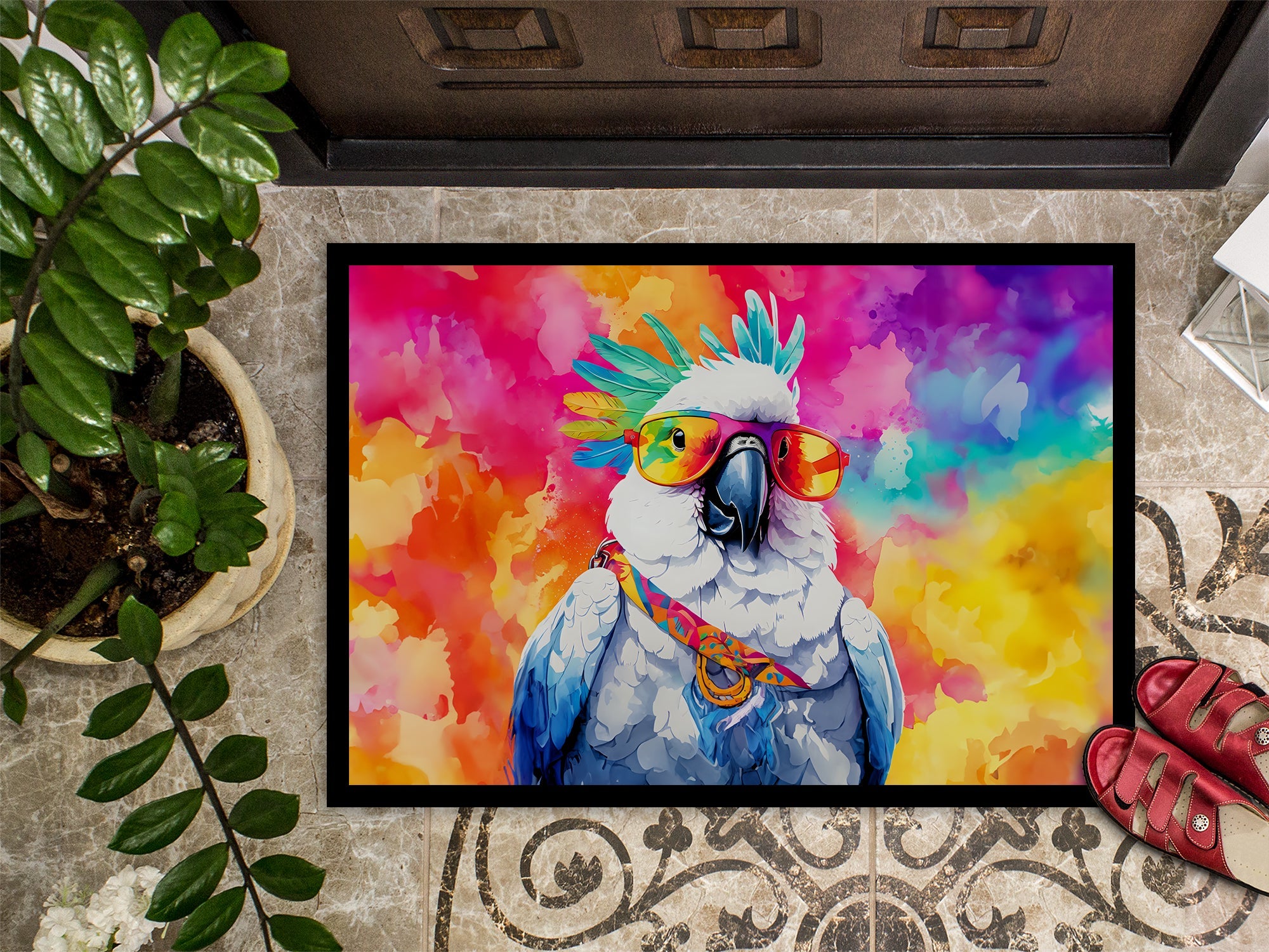 Hippie Animal Cockatoo Doormat Indoor Outdoor 18H X 27W Front Door Mat Rugs for Entryway, Non Slip Washable