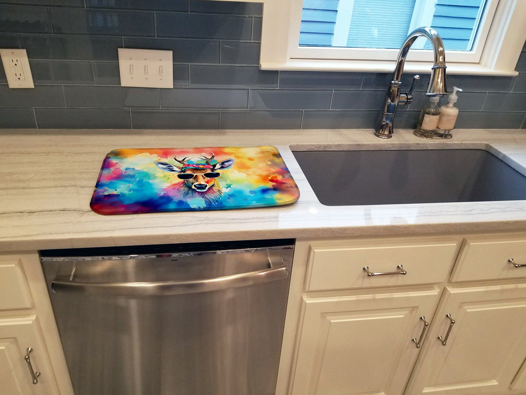 Hippie Animal Deer Dish Drying Mat Absorbent Dish Drying Mat Pad for Kitchen Counter Dish Drainer Mat for Countertop, 14 x 21", Multicolor