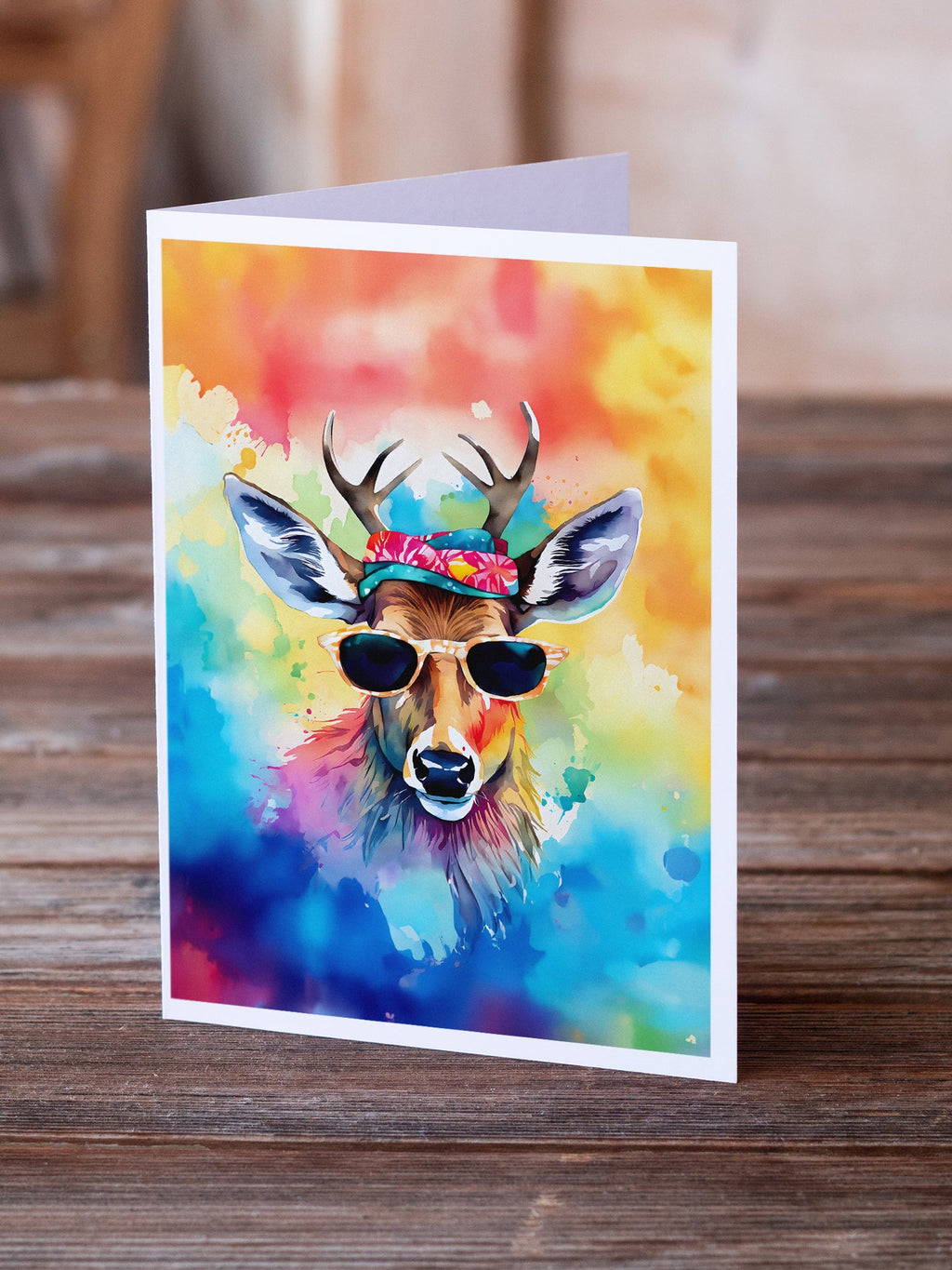 Hippie Animal Deer Greeting Cards Pack of 8 Blank Cards with Envelopes Whimsical A7 Size 5x7