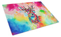 Hippie Animal Deer Cutting Board Tempered Glass Kitchen Cutting Surface, Heat Resistant Chopping, Non-Slip Feet, Food Prep & Serving
