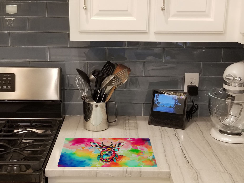 Hippie Animal Deer Cutting Board Tempered Glass Kitchen Cutting Surface, Heat Resistant Chopping, Non-Slip Feet, Food Prep & Serving
